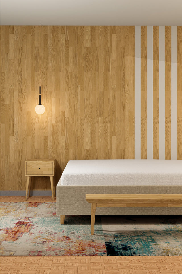 Klasyczne łóżko z drewna dębowego tapicerowanym w tkaninę w odcieniu kości słoniowej 3