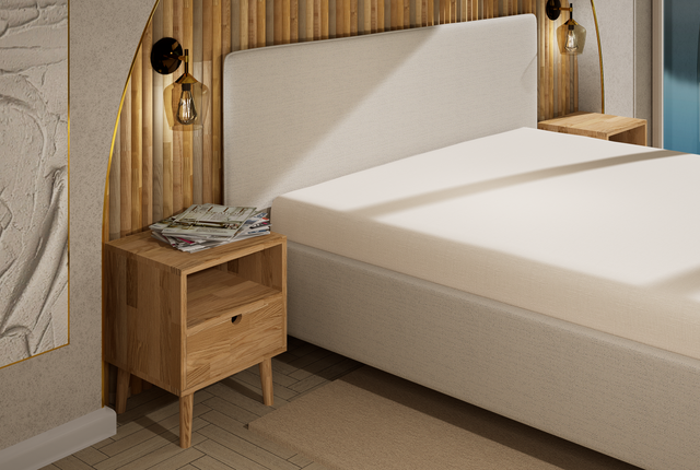 Beton i drewno w sypialni