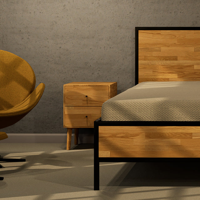 Łóżko industrialne drewniane z metalową ramą 4