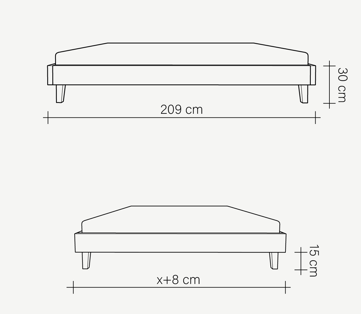 Rysunek wymiarowy łóżka Flat
