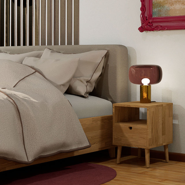 Łóżko z drewnianą ramą z litego dębu z pojemnikiem na pościel More 8
