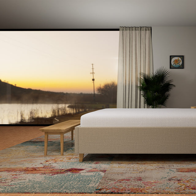 Łóżko płaskie tapicerowane z pojemnikiem flat bez wezgłowia do minimalistycznej sypialni 7