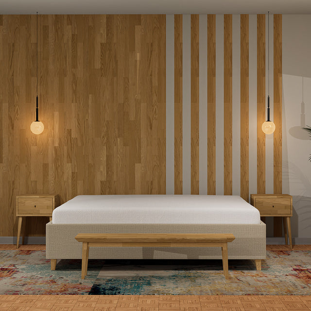 Łóżko płaskie tapicerowane z pojemnikiem flat bez wezgłowia do minimalistycznej sypialni 8